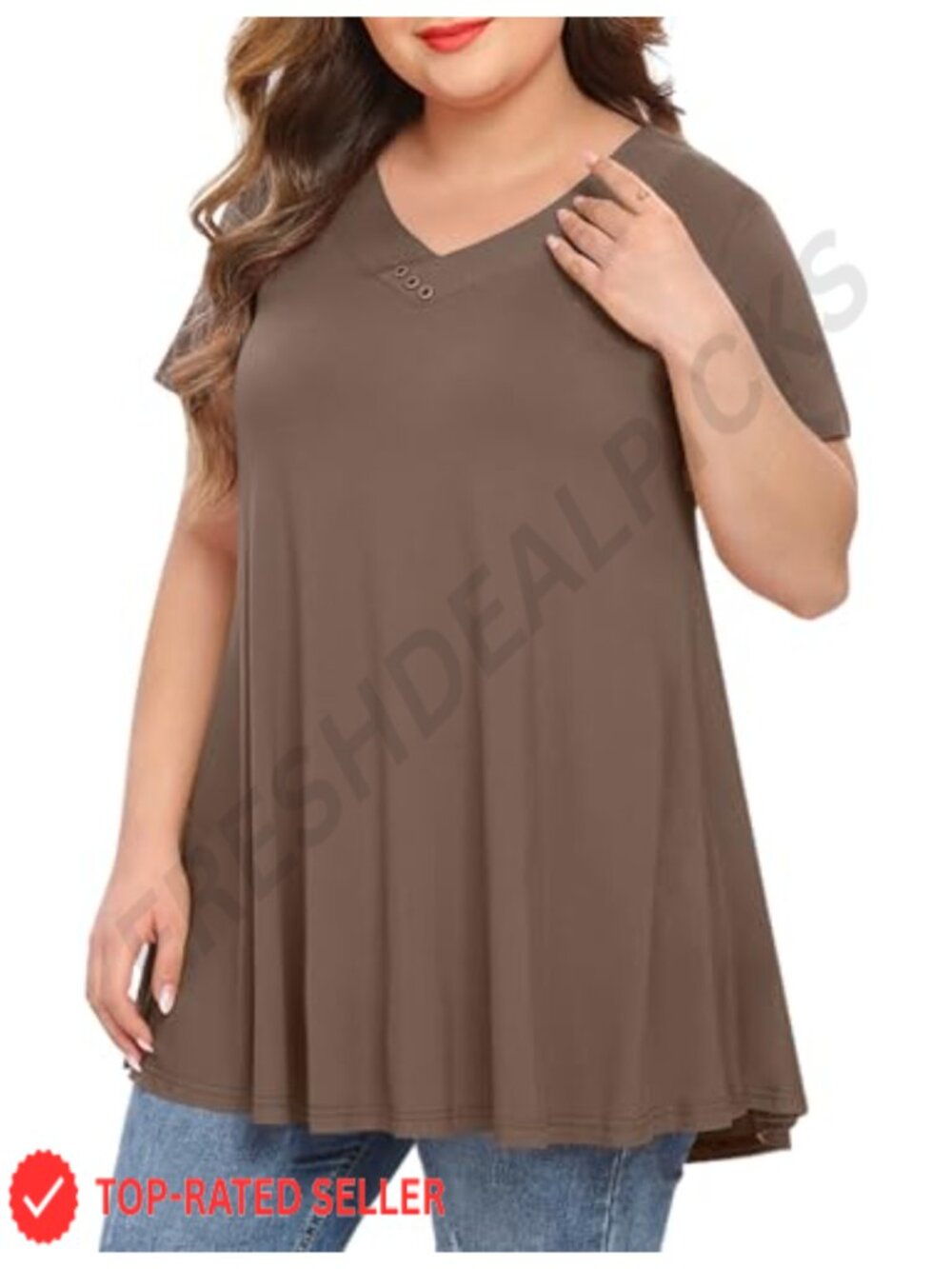 Plus Size Short Sleeve V-Neck Tunic Top Loose Flowy Casual